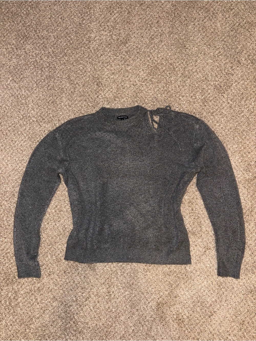 Who What Wear Charcoal Gray Crewneck Sweater with Shoulder Tie